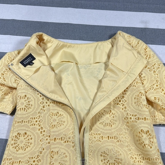 Adrianna Papell Womens Yellow Lace Shift Dress Elbow Sleeve Size 8 Spring Mod - Picture 10 of 11